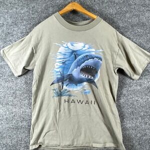 Vintage Royal Creations T Shirt Mens Large Tan Hawaii Great White Shark Surf 90s